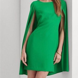 Ralph Lauren Vibrant Green Mini Dress cape Georgette dress size 6
